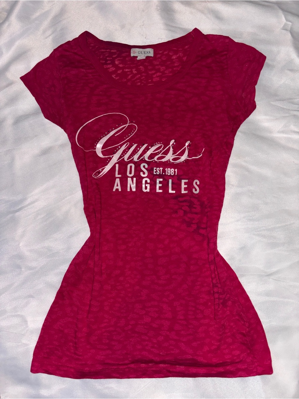GUESS Hot Pink Los Angeles Logo Short Sleeve Tee